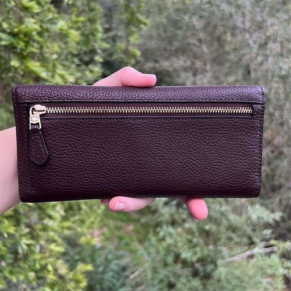 COACH VINTAGE Trifold Pebbled Leather Wallet Oxblood Brn/Purple w Gold Hardware - Picture 2 of 6